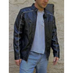 Arizona Jean Company Black Faux Leather Jacket Medium Zipper Pockets Motorcycle